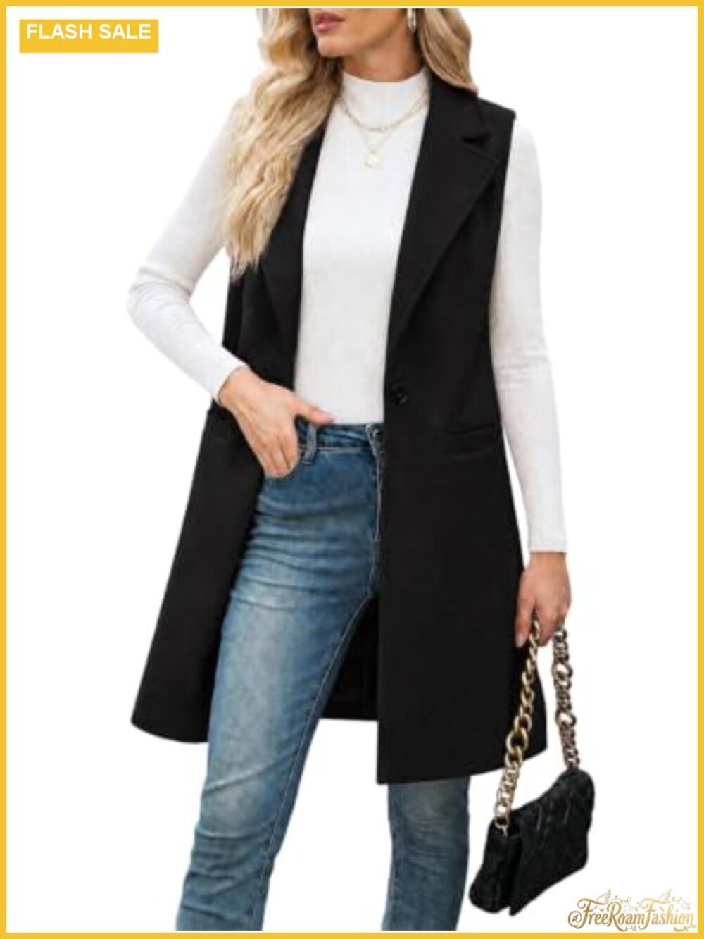 Womens Long Wool Blend Vest Sleeveless Blazer Trench Coat Knee Length
